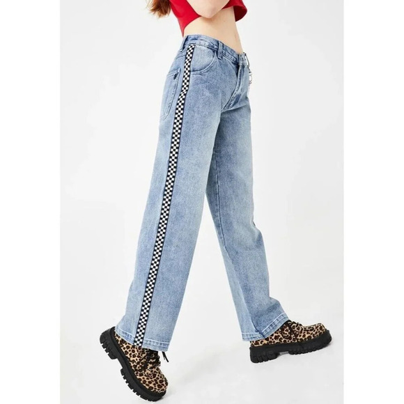 Delia’s x Dollskill Checkered Stripe Boyfriend  Jeans Medium - Picture 1 of 6